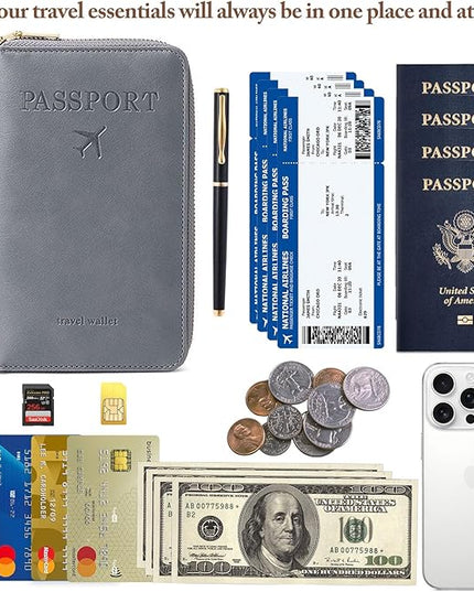 Passport Holder for Travel Women and Men RFID Passport Holder with Card Slots Holder Passport Case Passport cover Passport Wallet Travel Essentials and Accessories (Zipper, Grey Zipper)