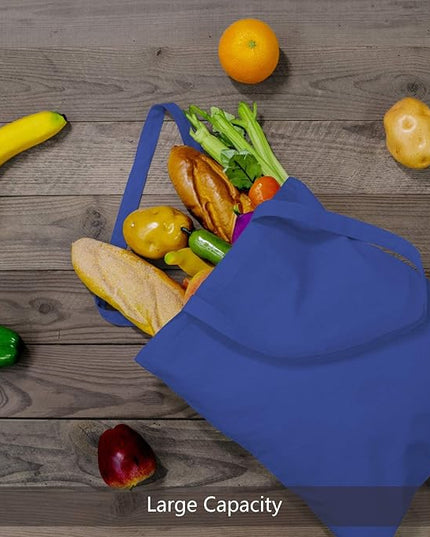 TOPDesign 12-Pack Economical 16"x15" Blue Cotton Tote Bag, Lightweight Medium Reusable Grocery Shopping Cloth Bags, Suitable for DIY, Advertising, Promotion, Gift, Activity