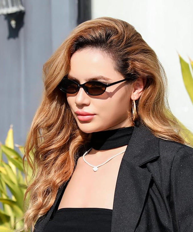 FEISEDY Retro Oval Cat Eye Sunglasses for Women 90s Narrow Lightweight Shades Y2k Trendy Sunnies B0257
