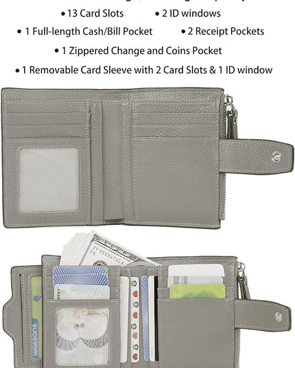 AINIMOER Women's RFID Blocking Leather Small Compact Bi-fold Zipper Pocket Wallet Card Case Purse with id Window