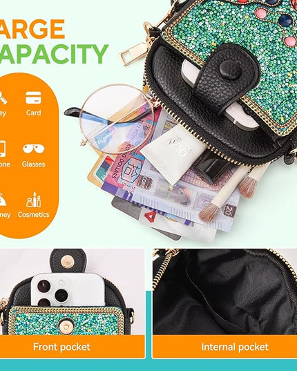 Women's Small Crossbody Cell Phone Bag, Boho Colorful Beaded Purse Wallet with Handmade Cute Patterns