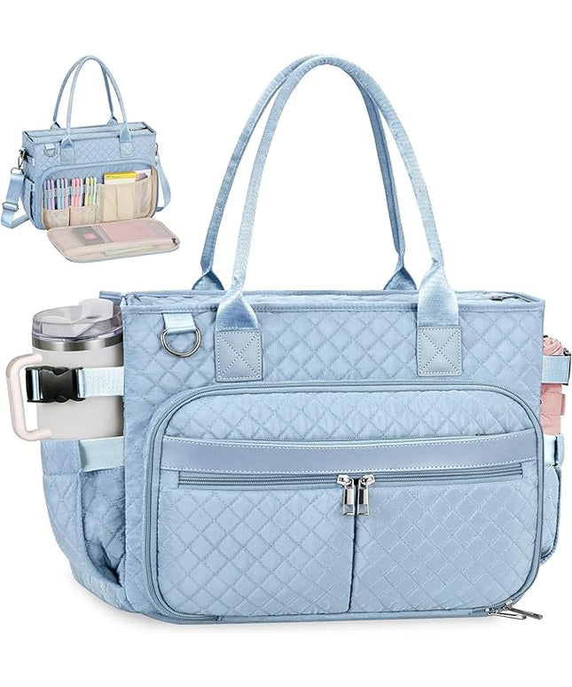 FIORETTO Teacher Tote Bag for Women with Laptop Compartment, Large Cup Holder, Zip Closure, Ideal for Work, Bible, Nurse