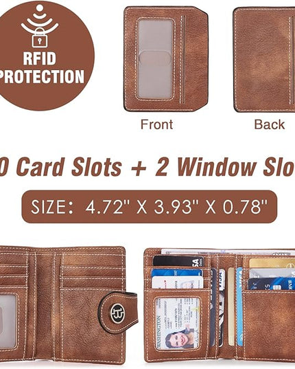BOSTANTEN Women Leather Wallet RFID Blocking Small Bifold Zipper Pocket Wallet Card Case Purse with ID Window