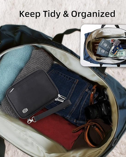 WALNEW Passport Holder Family for 4, RFID Blocking Travel Wallet Women Men, Lightweight Zipper Document Organizer Pouch Bag Credit Cards Case Cover for Travelling, Black | Family for 4, RFID Blocking, Lightweight, Zipper, Document Organizer, Pouch Bag
