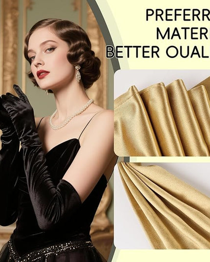 THARAHT Women Long Gloves with Satin Elbow Length for 1920s Opera Tea Party Costumes Bridal Evening Dress