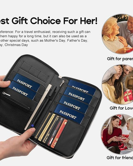 RFID Blocking Family Passport Holder Wallet 6,Premium Leather Travel Document Organizer for Women and Men,Travel Wallet for Credit Card