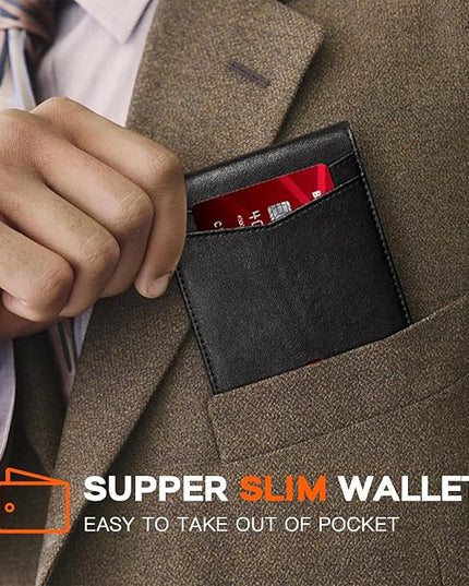 RUNBOX Wallet for Men Slim Leather Bifold RFID Blocking Minimalist Front Pocket Design with Gift Box