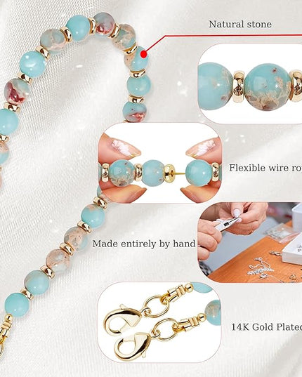 Marble Beaded Phone Wrist Strap,Detachable Phone Bracelet Strap with Tether Tab,Hands-Free Wristlet Strap (Green Shoushan)
