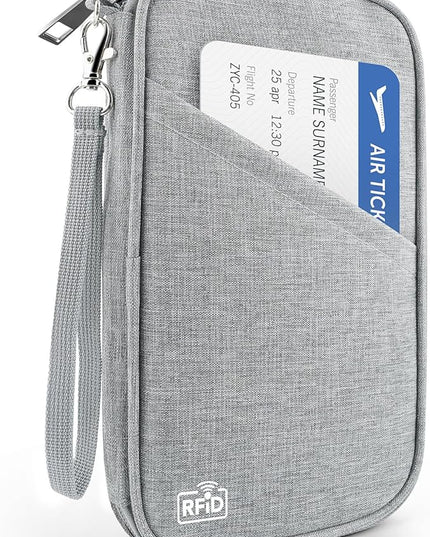 Passport Holder Family RFID Travel Document Organizer for Women Waterproof Passport Wallet Men Portable Case for Cards, Boarding Pass, ID, Money, Tickets with Zipper