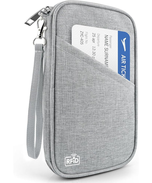 Passport Holder Family RFID Travel Document Organizer for Women Waterproof Passport Wallet Men Portable Case for Cards, Boarding Pass, ID, Money, Tickets with Zipper