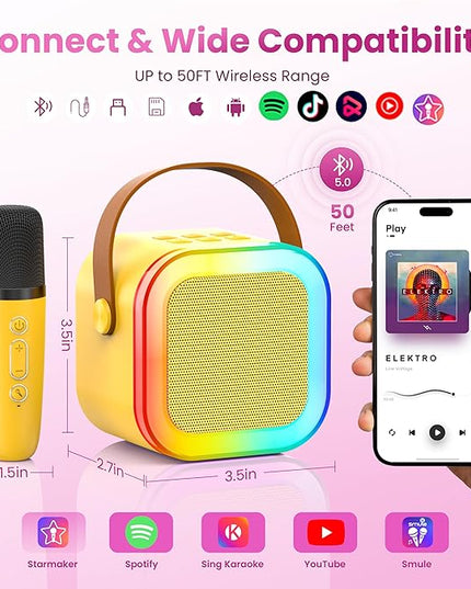Karaoke Machine for Kids Adults, Portable Bluetooth Speaker with 2 Wireless Karaoke Microphones, 2026 TOP Birthday for Girls 3,4,5,6,8+Year Old Toddler Toys Karaoke Player(Yellow)