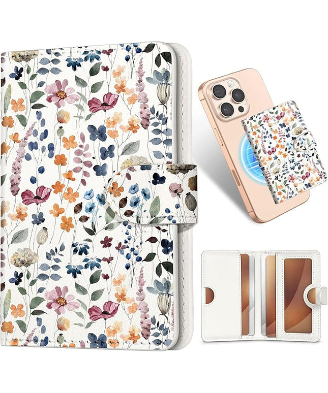 Shorogyt for Magnetic Phone Wallet Compatible with Magsafe Card Holder -Cute Luxury Slim Leather Mag Wallets for Women Fit 4 Cards,for iPhone 17/16/15/14/13/12 Series for Apple RFID Magnet, Watercolor