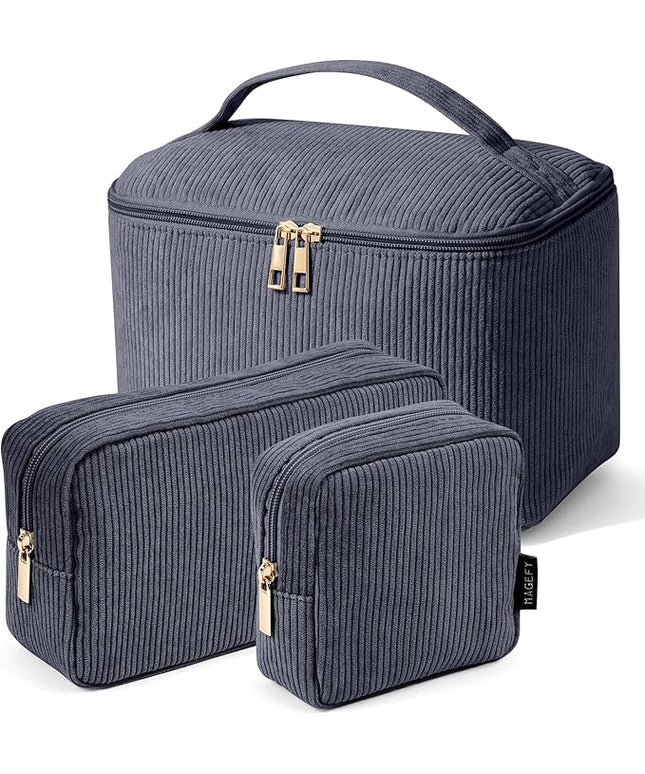 MAGEFY Small Makeup Bag for Purse Mini Cosmetics Bag Corduroy Cute Cosmetic Pouch for Women with Slip-in Pockets