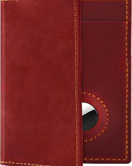 Passport Holder for Travel, Genuine Leather Passport Holder with Airtag, Rfid Passport Wallet Cover Case for Women Men, Travel Essentials Gift,Red