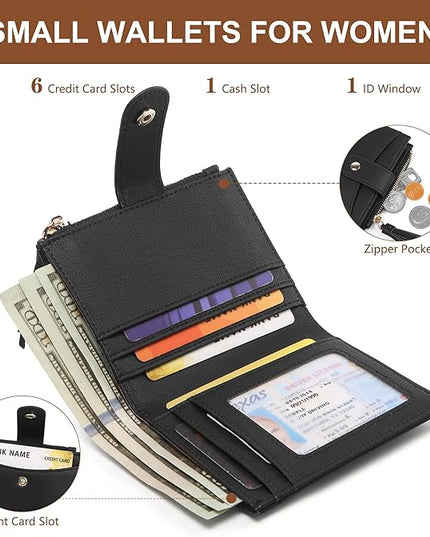yiijay Small Wallet for Women RFID Blocking Tassle Bifold Slim Thin Leather Wallet Credit Card Holder Wallet Ladies Mini Wallet with Zipper Pocket