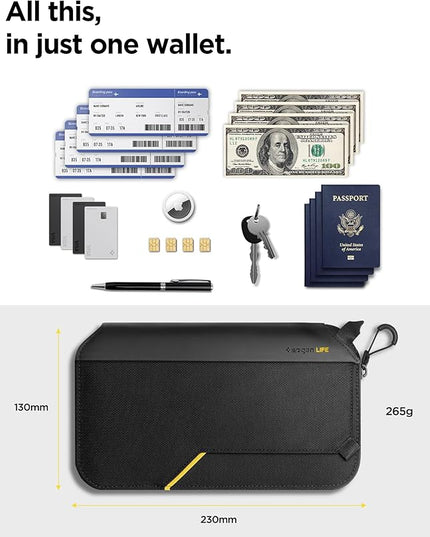 Spigen Life for Passport Card Cover Holder with RFID Blocking Technology Wallet Travel Documents Organizer Protector Accessories, SIM Card Pin Included