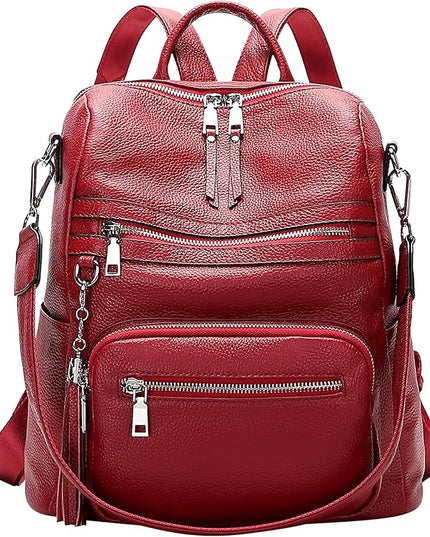 ALTOSY Genuine Leather Backpack Purse for Women Large Shoulder Bag With Laptop Compartment Multiple Pockets(S106 Red)