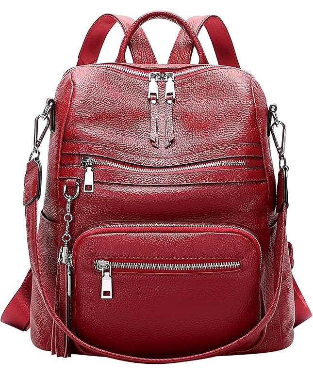 ALTOSY Genuine Leather Backpack Purse for Women Large Shoulder Bag With Laptop Compartment Multiple Pockets(S106 Red)