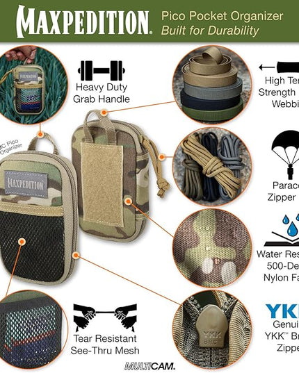 MAXPEDITION Pico Pocket Organizer, Ultra Compact EDC Gear Pouch, Tactical Utility Pouch for Everyday Carry, Tools, Gadgets, Outdoor First-Aid Kit, Survival