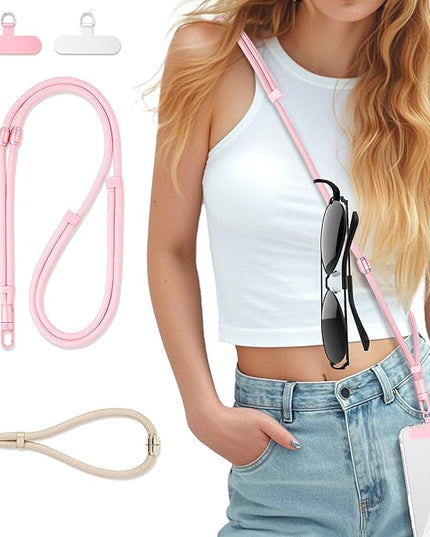3-in-1 Cell Phone Lanyard 1 Pack + Wrist Strap 1 Pack - Convertible Crossbody Strap with Locking Knob Friendly, Adjustable Neck Lanyard for Gym/Work/Travel Essentials(Pink)