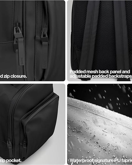 RAINS Book Daypack Large Lagoon Laptop Backpack for Men and Women, Waterproof Black Minimalist Commuter Bag with 15”-16"