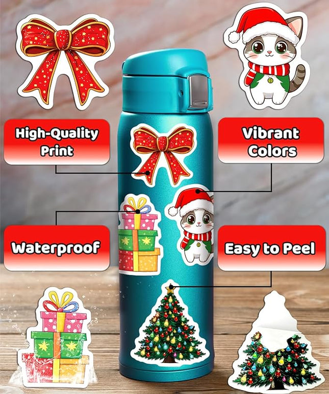 100PCS Christmas Stickers, Non-Repeating Vinyl Waterproof Holiday Stickers, Christmas Party Favors, Stocking Stuffers for Kids Toddlers Teens Boys Girls, Activities, Gifts, Toys, Goodie Bag Stuffers