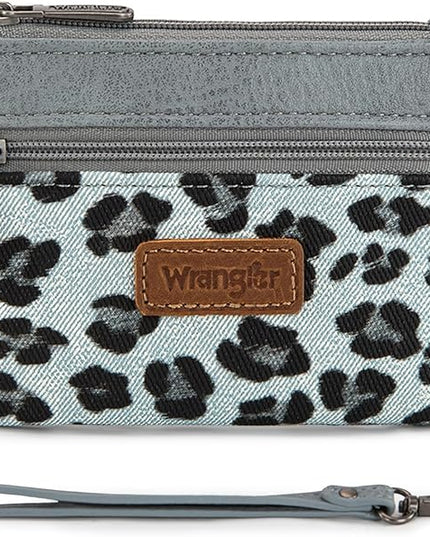 Montana West Wrangler Small Wallet for Women Leopard Print Wristlet Wallets Mini Change Pouch Jean