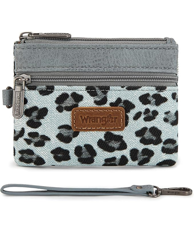 Montana West Wrangler Small Wallet for Women Leopard Print Wristlet Wallets Mini Change Pouch Jean