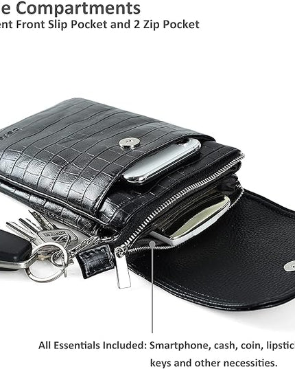 befen Genuine Leather Small Crossbody Bags for Women Cell Phone Bag Cross Body Purses,Silver Zipper