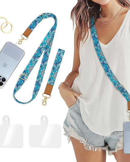 Phone Lanyard Crossbody Wrist Strap, Boho Bohemain Cell Phone Lanyards for Around the Neck Wristlet Shoulder, Adjustable Strap for Car Keys Keychain Wallet ID Badge