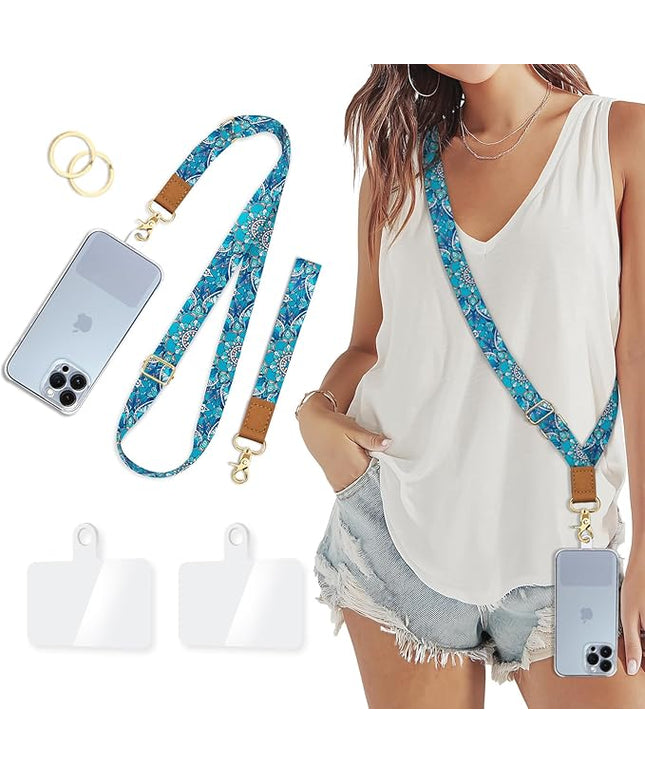 Phone Lanyard Crossbody Wrist Strap, Boho Bohemain Cell Phone Lanyards for Around the Neck Wristlet Shoulder, Adjustable Strap for Car Keys Keychain Wallet ID Badge