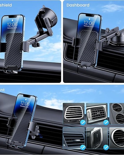 Phone Holders for Your Car [Military Grade Suction Ultra Strong Base] Cell Phone Car Holder 3 in 1 Dashboard/Windshield/Air Vent Hands-Free for iPhone Android