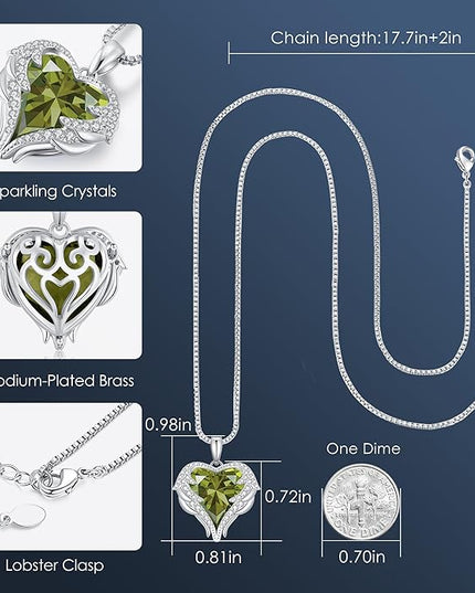 CDE Christmas Gifts for Women Angel Wings Necklace for Women with Birthstone, Love Heart Silver Tone/Gold Tone Pendant, Ideal Anniversary or Birthday Jewelry Gifts for Wife Girlfriend Her