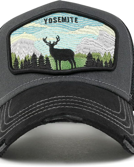 ililily Premium Howels Embroidery Vintage Baseball Cap Distressed Trucker Hat