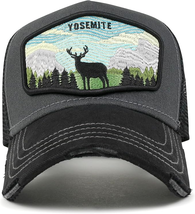 ililily Premium Howels Embroidery Vintage Baseball Cap Distressed Trucker Hat