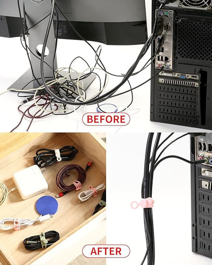 20pcs Silicone Cable Ties,Reusable Cable Management Organizer, Wire Ties，Travel Cord Ties，Cord Organizer for Bundling Cable Cords in Home,Office,Kitchen,School(White Black)