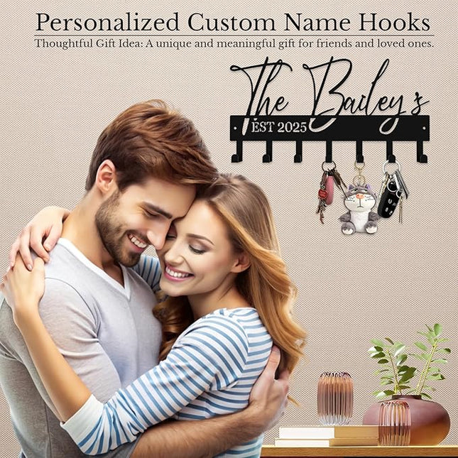 Hppybiry Personalized Metal Key Rack Hooks, Key Holder Wall Mounted Key Hooks, Name Theme Wall Decoration Hooks, Key Hanger Organizer for Living Room, Entryway, Bathroom, Office Decor(Above)