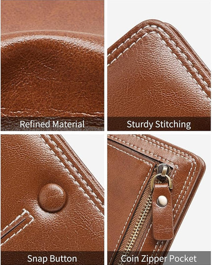 TFKGS Slim Wallet for Women Vegan Leather RFID Blocking, Small Thin Credit Card Holder Bifold Compact Pocket Ladies Mini Purse Brown
