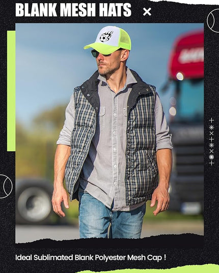 10 Pcs Sublimation Blank Trucker Hats Bulk Mesh Baseball Cap Polyester Mesh Trucker Hat for Men and Women