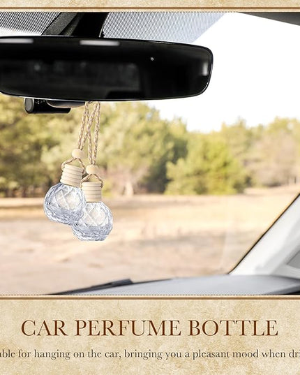 BBTO 50 Pcs Hanging Car Air Freshener Car Diffuser Bottles Empty Glass Perfume Bottle Freshener Diffuser Bottle Pendant for Essential Oil Fragrance Aromatherapy Bottle Ornament(Round Diamond)