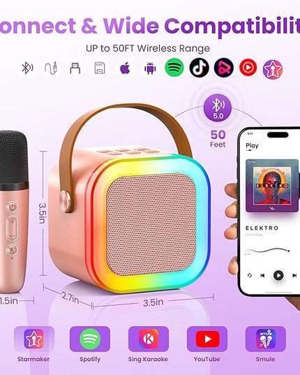 Mini Karaoke Machine for Kids Adults, 2026 TOP Birthday Gifts for Girls 3,4,5,6,7,8+Year Old Toddler Toys, Portable Bluetooth Speaker with 2 Wireless Karaoke Microphones Player Valentine Gifts(Rose)