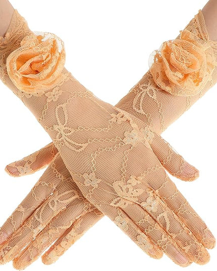 BABEYOND Lace Gloves Women - Floral Opera Gloves Stretchy Elegant Tea Party Accessories for Wedding Prom Evening Party