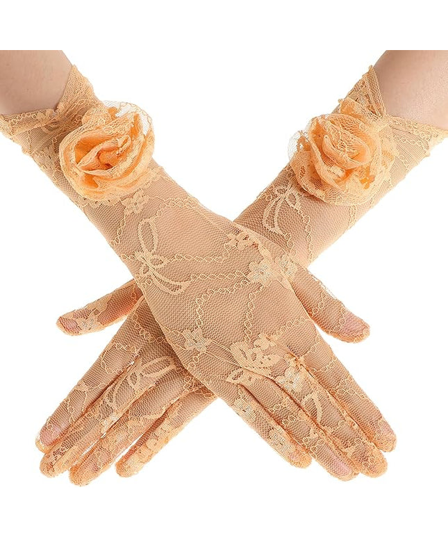 BABEYOND Lace Gloves Women - Floral Opera Gloves Stretchy Elegant Tea Party Accessories for Wedding Prom Evening Party