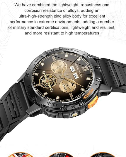 1.43" Amoled Ultra Military Smart Watch for Men(Answer/Dial Calls) 100+Sports Modes,5ATM Waterproof 530mAh Large Battery Super Long Standby with LED Flashlight,Heart Rate,SpO2,BP Android iOS