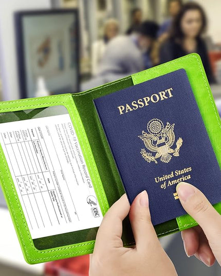 BB-green Passport and Vaccine Card Holder Combo with Vaccine Card Slot, Wallet, Cover for Women and Men