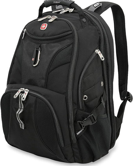 SwissGear 1900 ScanSmart 17” Laptop Backpack Black – Reflective Tech Backpack with ScanSmart Compartment – Multiple Organizer Pockets & RFID Scan Blocking Technology