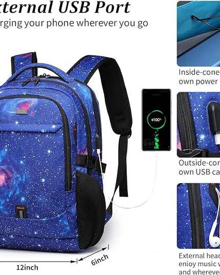 DUSLANG 17 Inch Travel Laptop Backpack Water Resistant College Backpack for Men Laptop Bag with USB Charging Port,Sky Blue