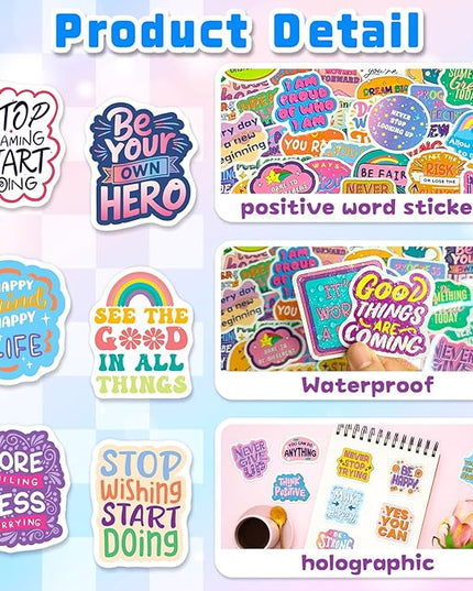 200 Pcs Motivational Stickers, Holographic Affirmation Sticker Pack, Positive Journal Encouraging Shiny Quotes for Teens, Adults, Students, Waterproof Laptop Decals