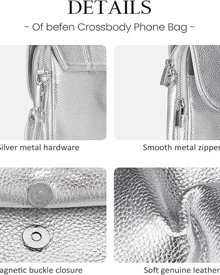 befen Genuine Leather Small Crossbody Bags for Women, Multi Pocket Cell Phone Crossbody Purse with RFID Blocking Card Slots