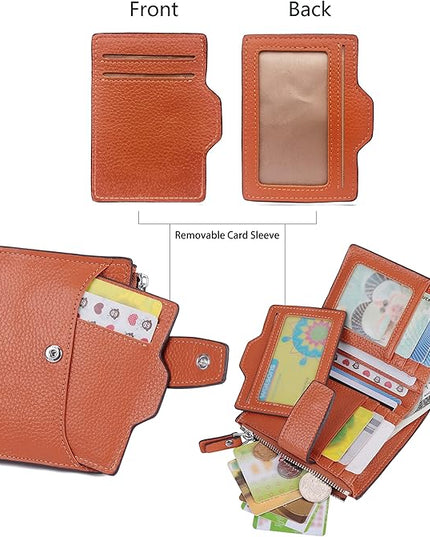AINIMOER Women's RFID Blocking Leather Small Compact Bi-fold Zipper Pocket Wallet Card Case Purse with id Window